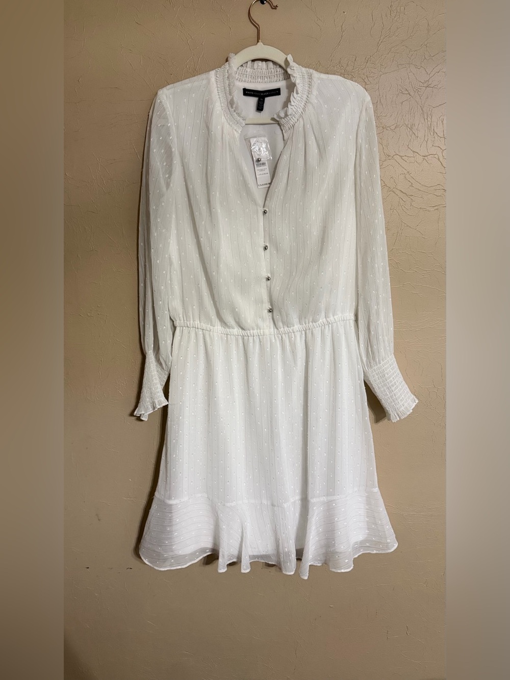 NWT WHBM Smock Blouson Mini Dress white/ ivory sz 14